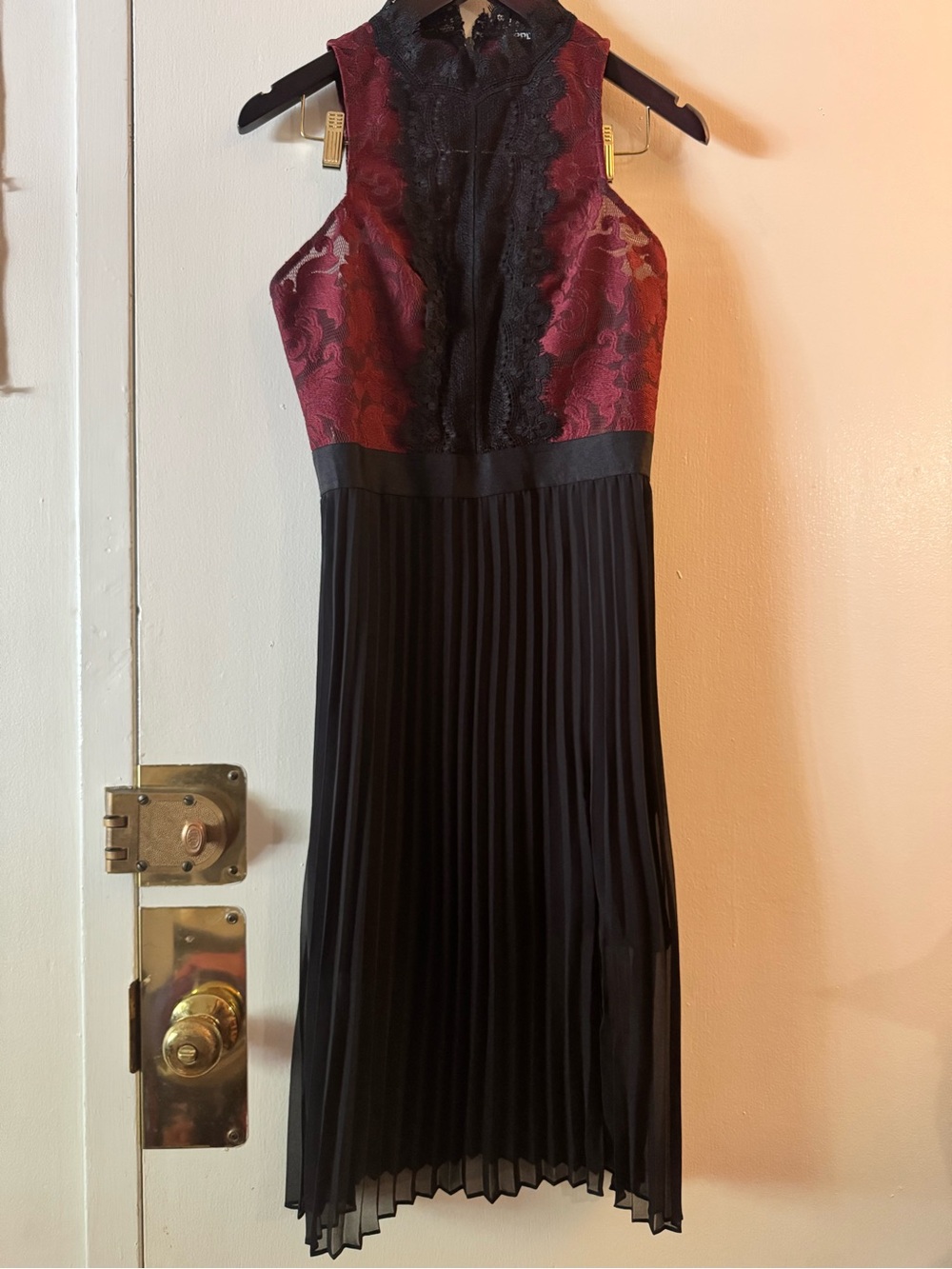 Express Black and Burgundy Lace Halter Midi Dress